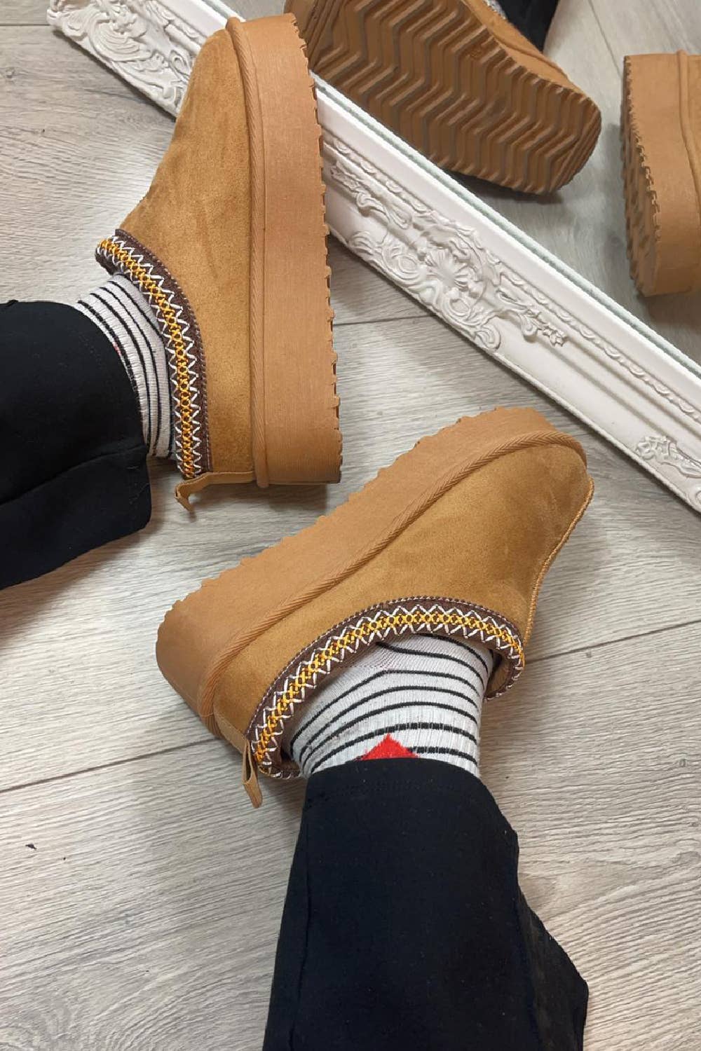 Women's Faux Fur Lined Slipper Platform Sliders Aztec Mules