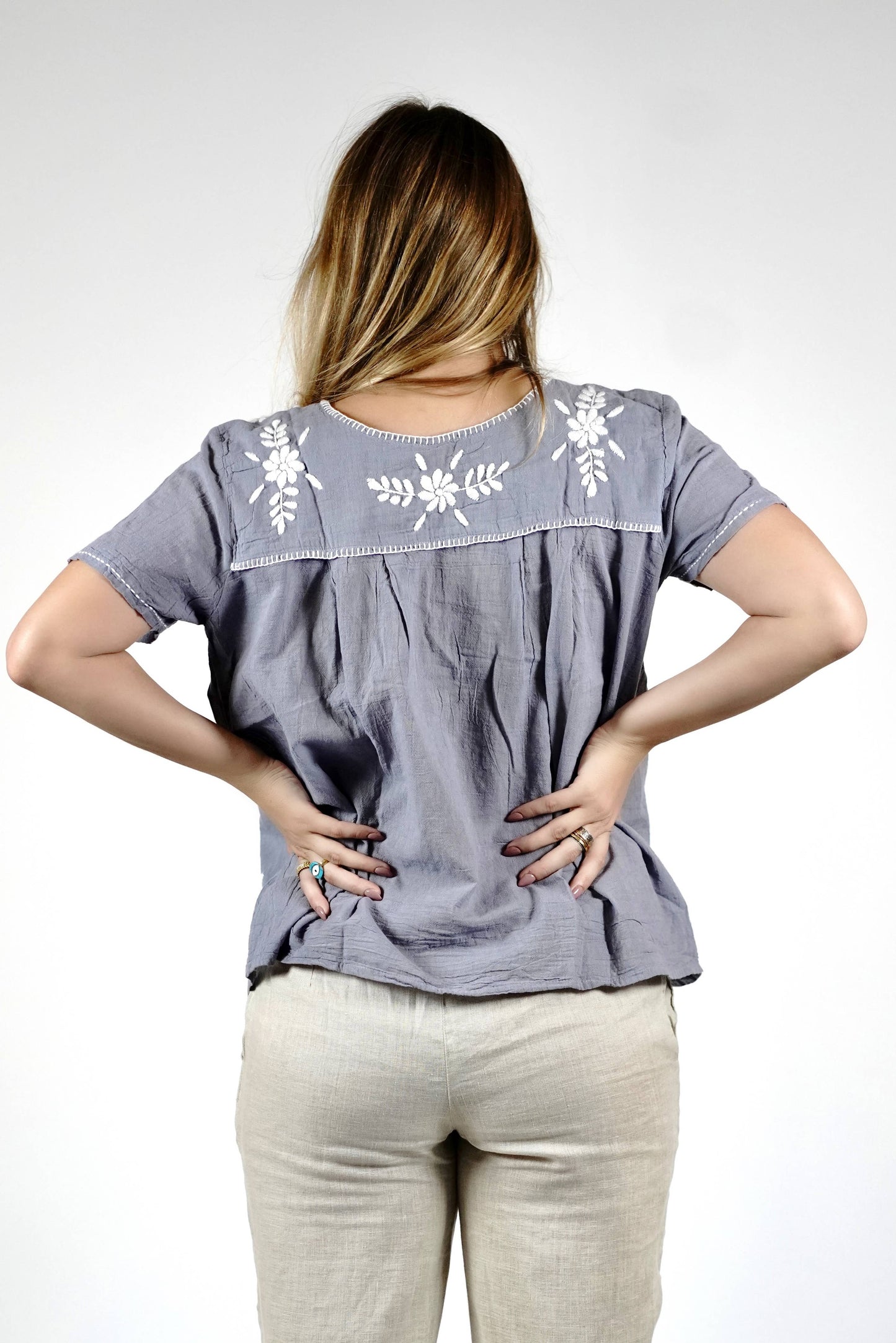 Willow Embroidered Top Grey
