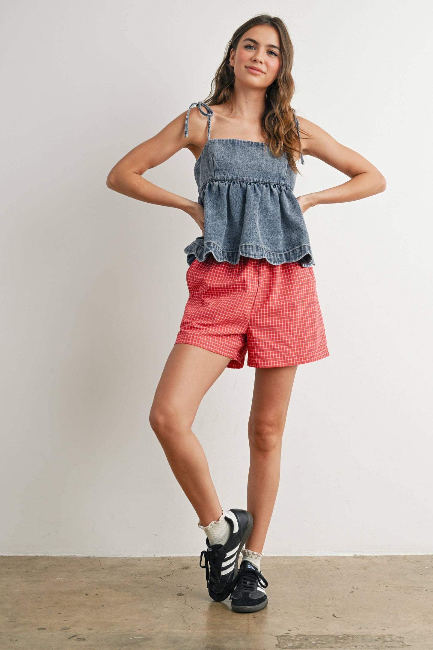 Denim Tie-Strap Peplum Top - BMT7722
