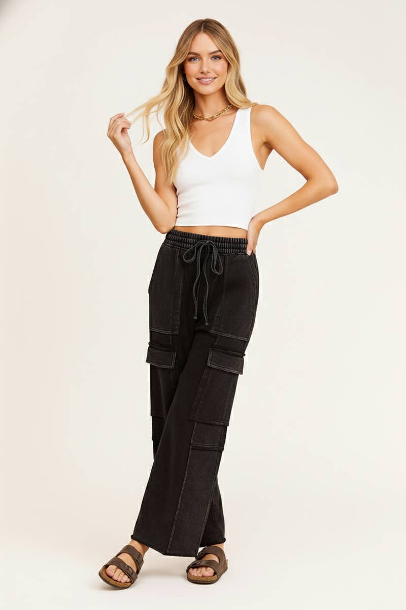 MINERAL WASHED TERRY CARGO PANTS