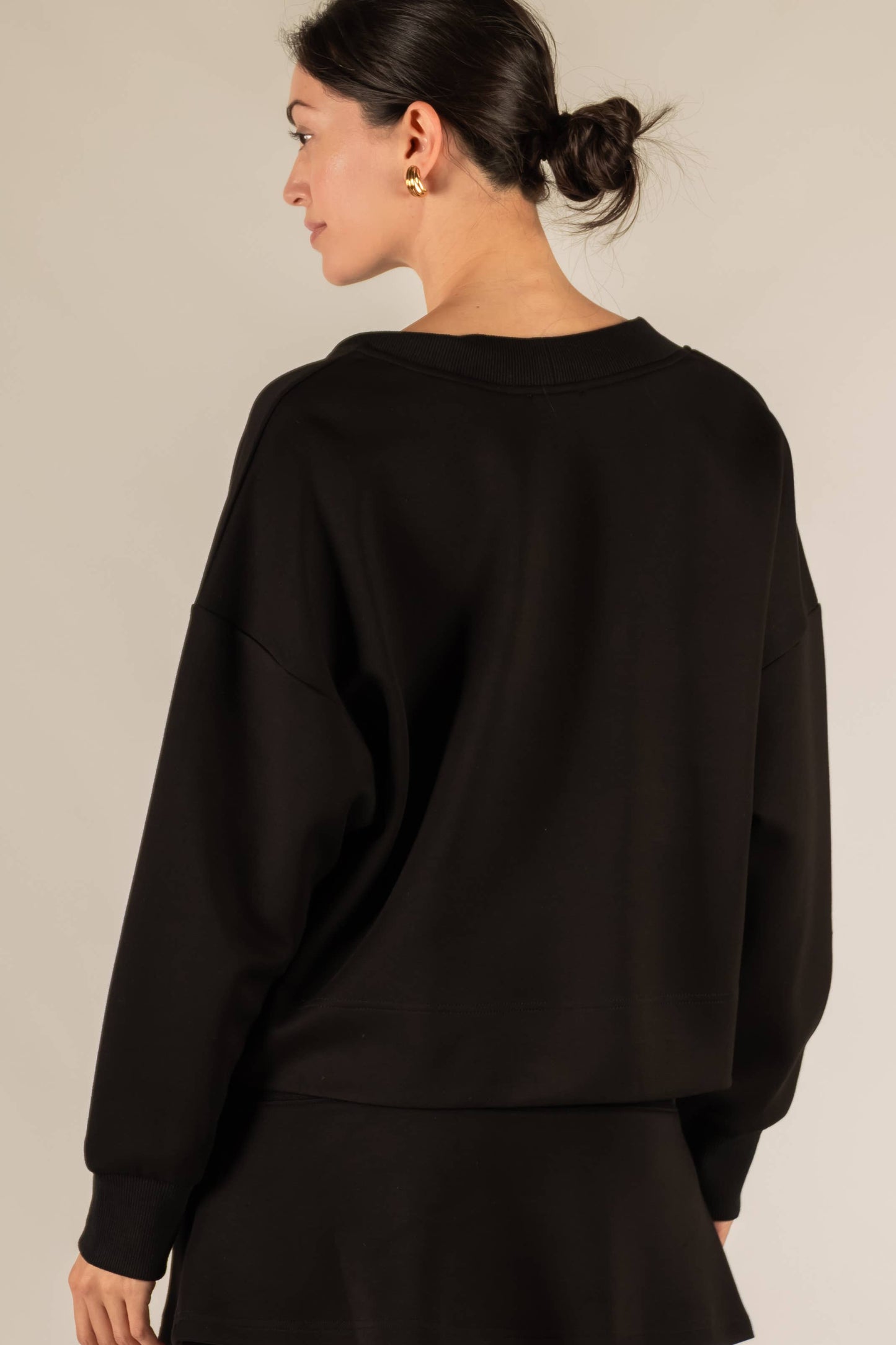 P. CILL Butter Modal Rib Contrast Oversized Cropped Cardigan