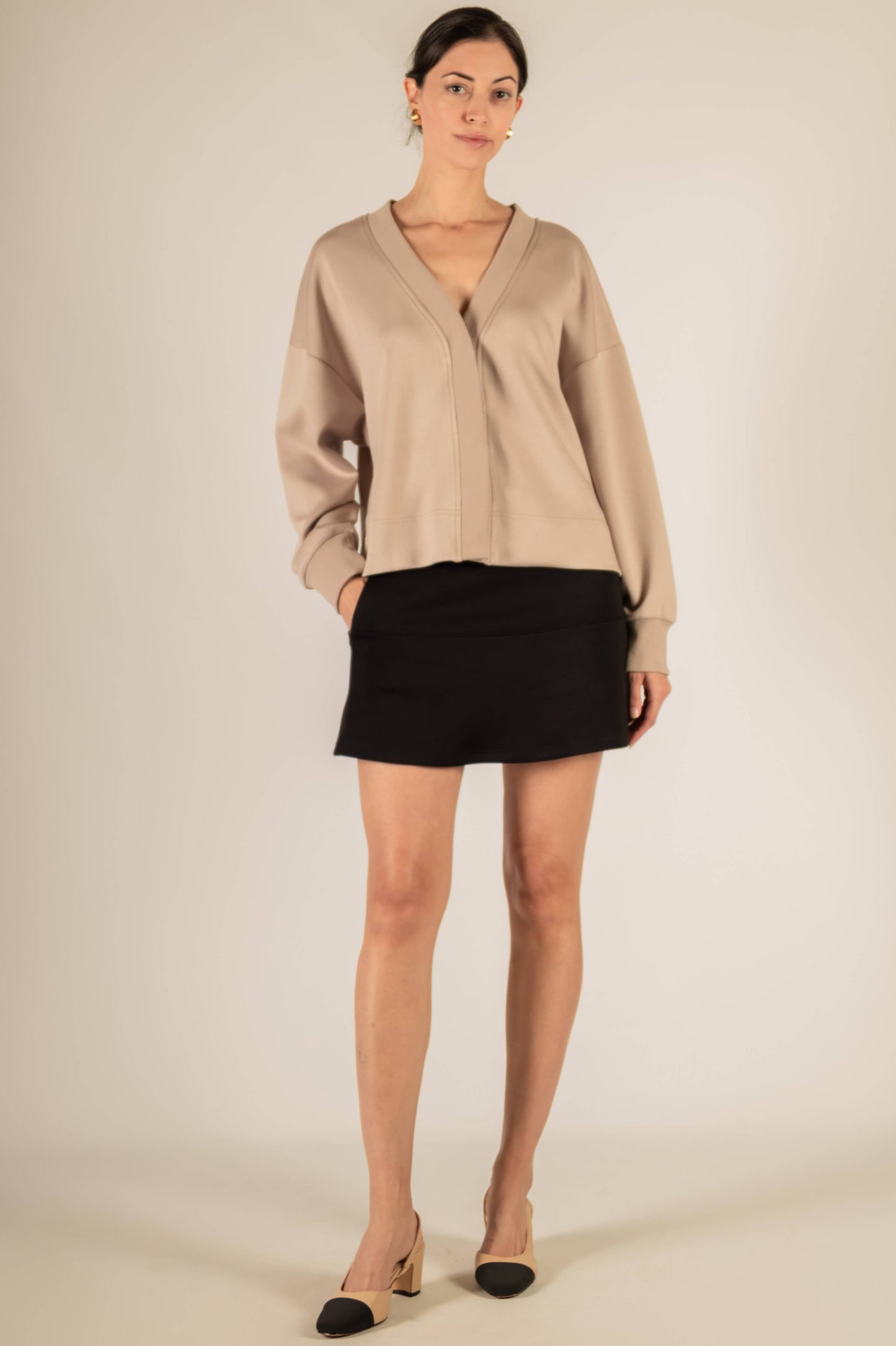 P. CILL Butter Modal Rib Contrast Oversized Cropped Cardigan
