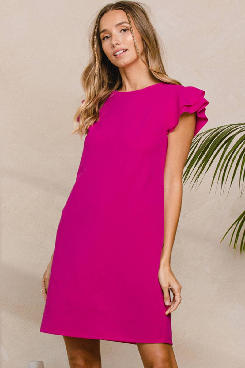 Ruffle Sleeves Solid Tunic Dress / DY3798