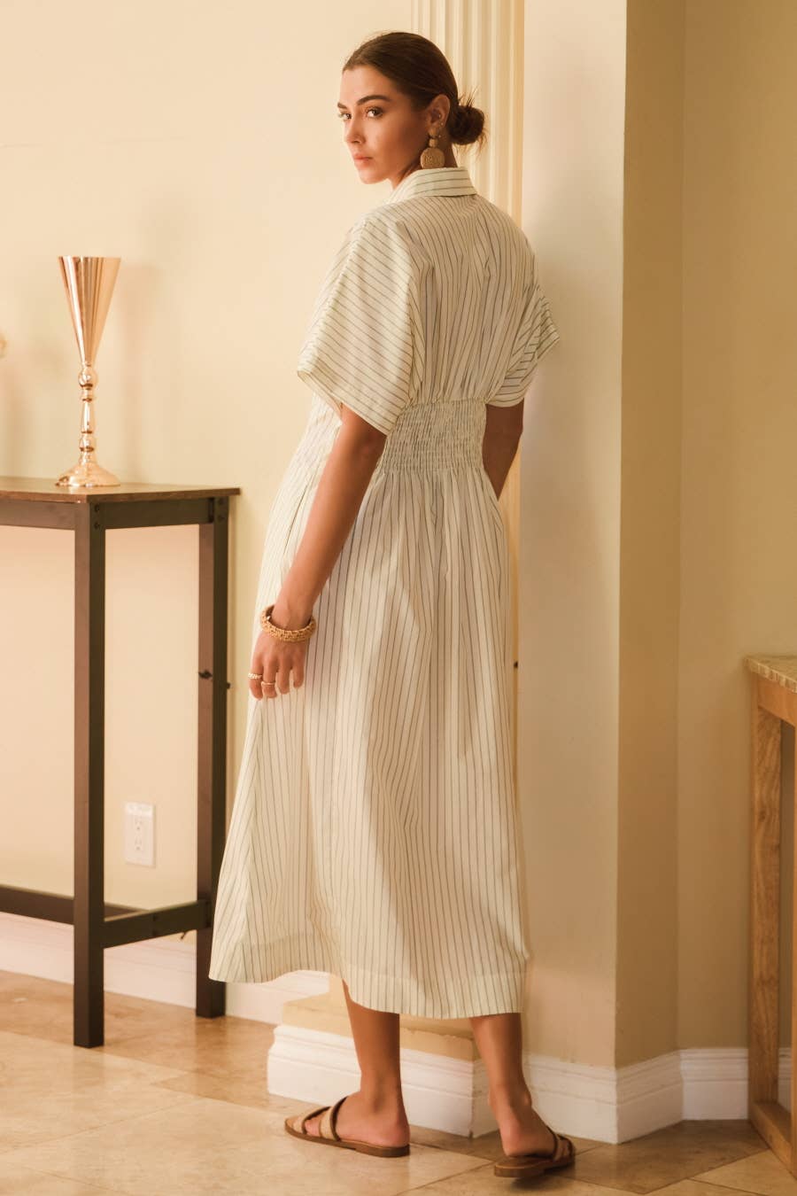 Pin Striped Cotton Poplin Midi Shirt Dress