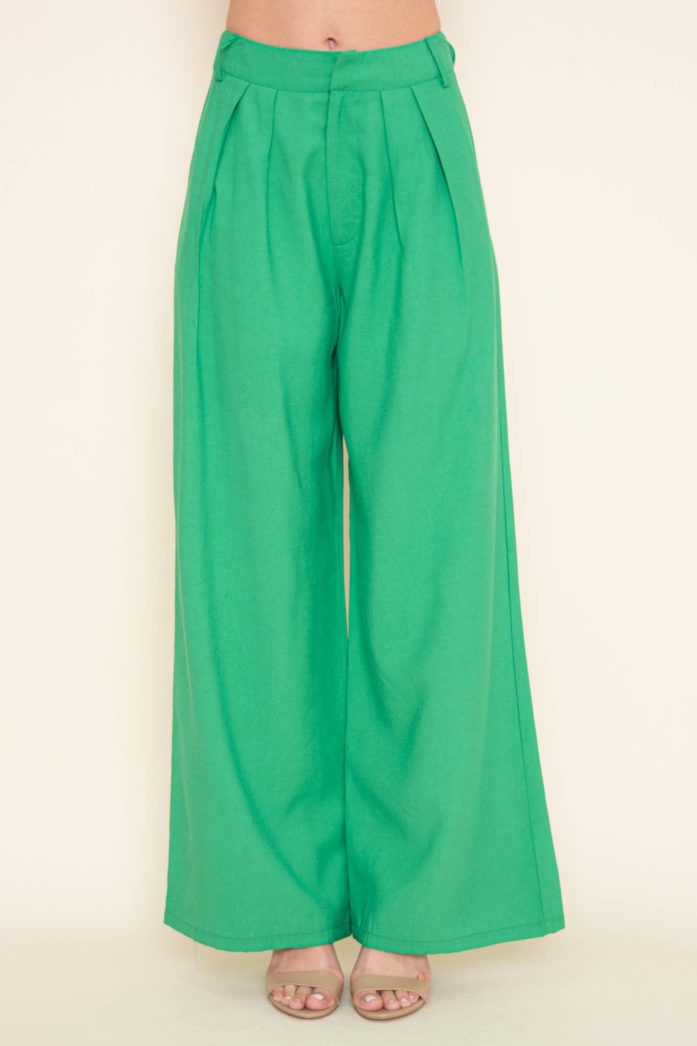 TRENDY PLEATED STRAIGHT LEG HIGH WAISTED TROUSERS -PI5491FO