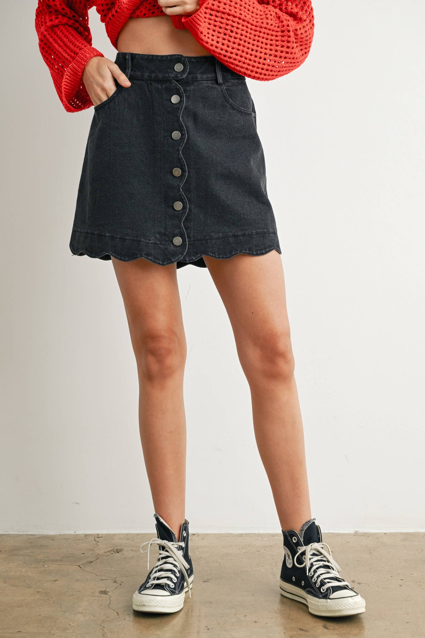 Buttoned Scallop Denim Skirt - BMS7702