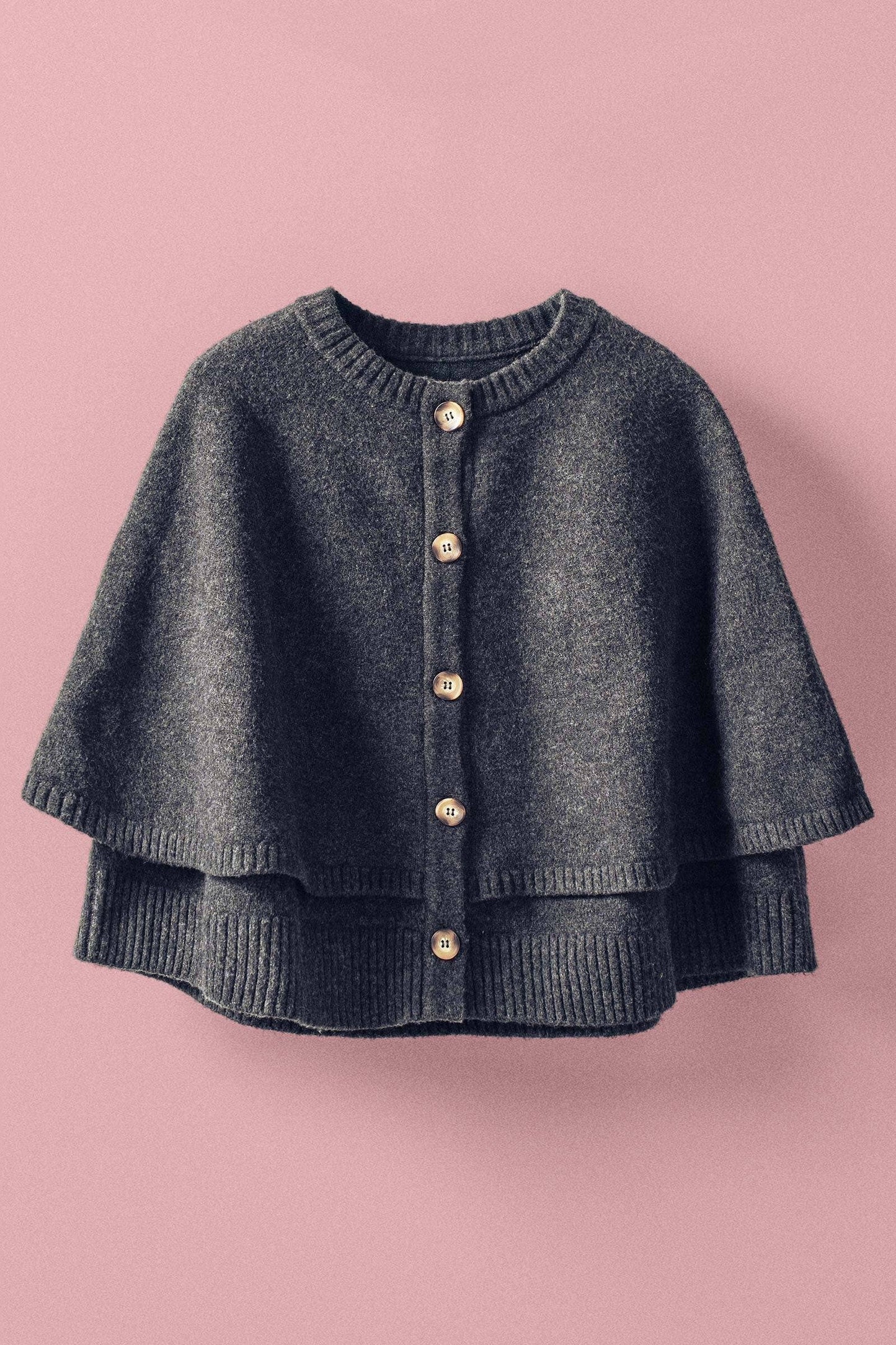 Chic Button-Front Wool Sweater Cape Layer
