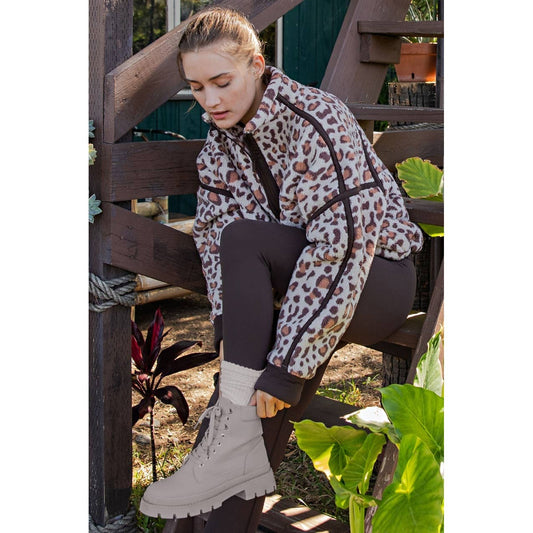 ANIMAL PRINTED SHERPA QUARTER ZIP JACKET