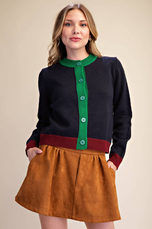 Color Combo Sweater Cardigan