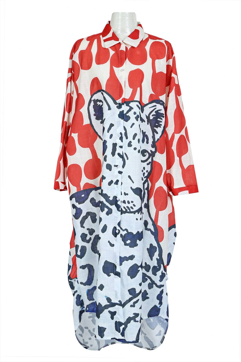 Animal & Abstract Printed Linen Maxi Shirt Dress QC3684