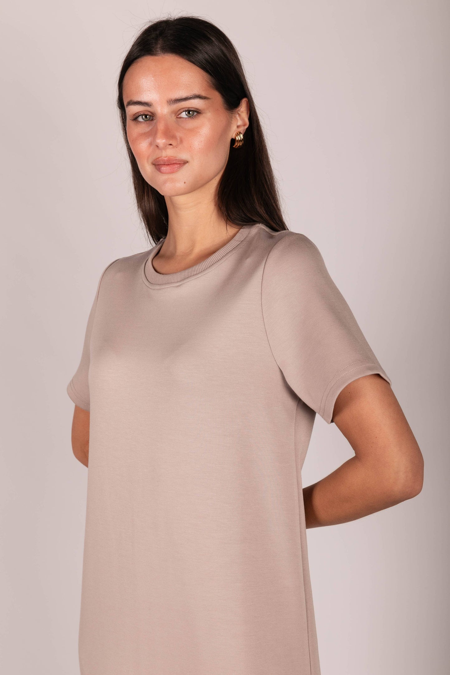 P. CILL Butter Modal Short Sleeve Contrast Rib Neckband Midi