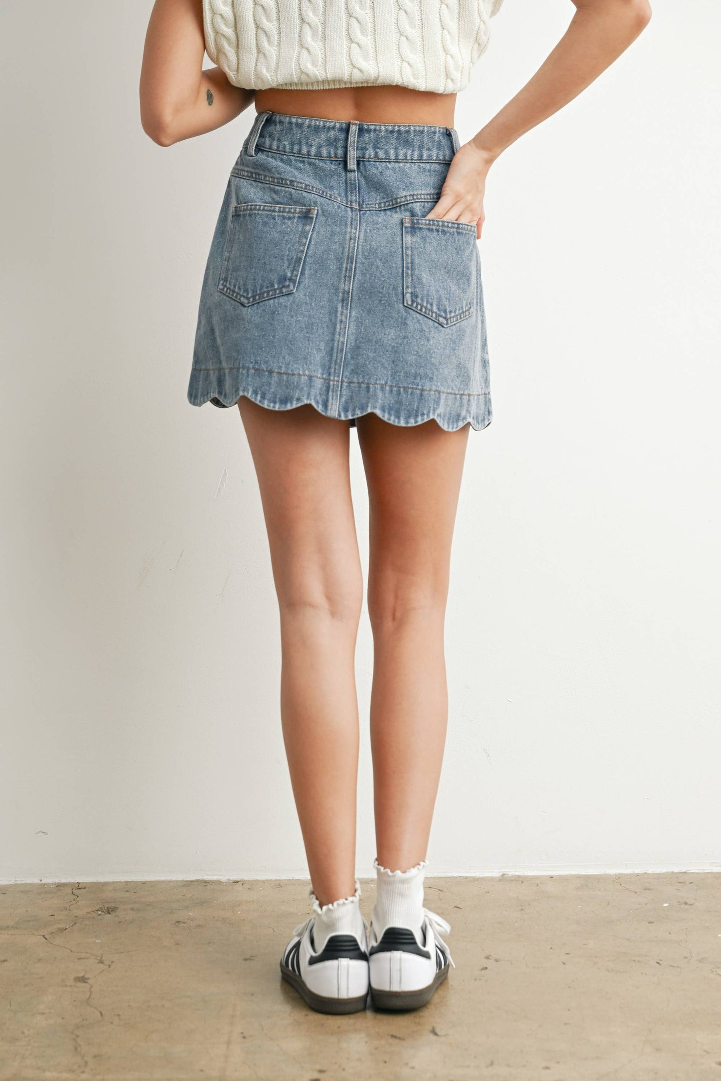 Buttoned Scallop Denim Skirt - BMS7702