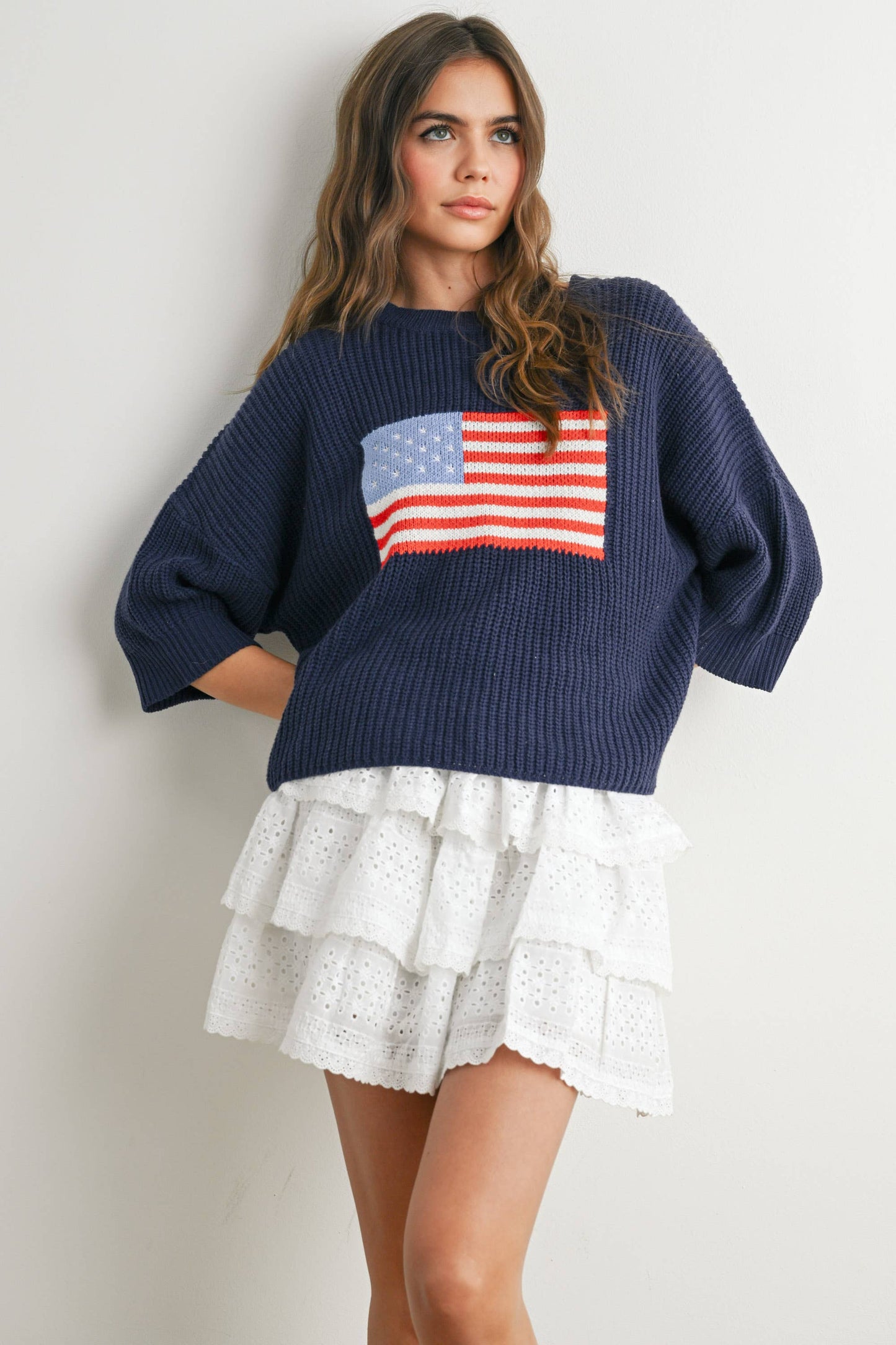 BMW7691 - FLAG PRINT KNIT SWEATER