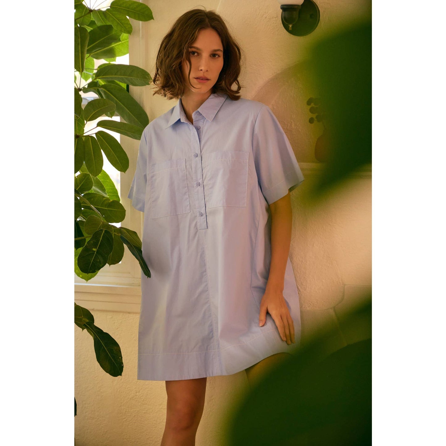 BREATHABLE A-LINE SHIRT DRESS WITH OVERSIZED SLVS