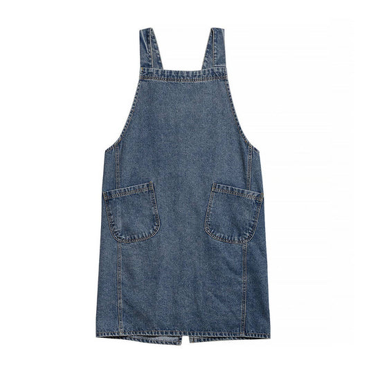 Cotton Canvas Washed Denim Apron with pockets_CWMM3296