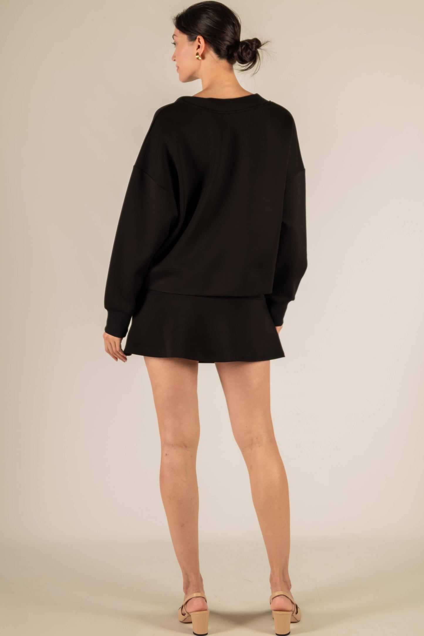 P. CILL Butter Modal Rib Contrast Oversized Cropped Cardigan