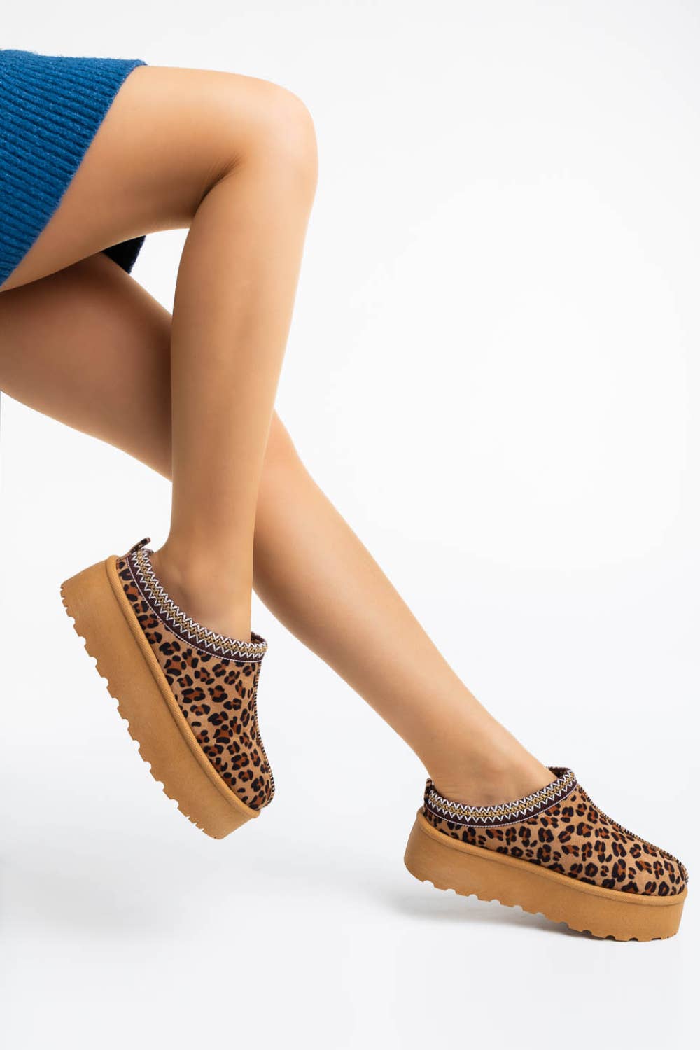 Women's Faux Fur Lined Slipper Platform Sliders Aztec Mules