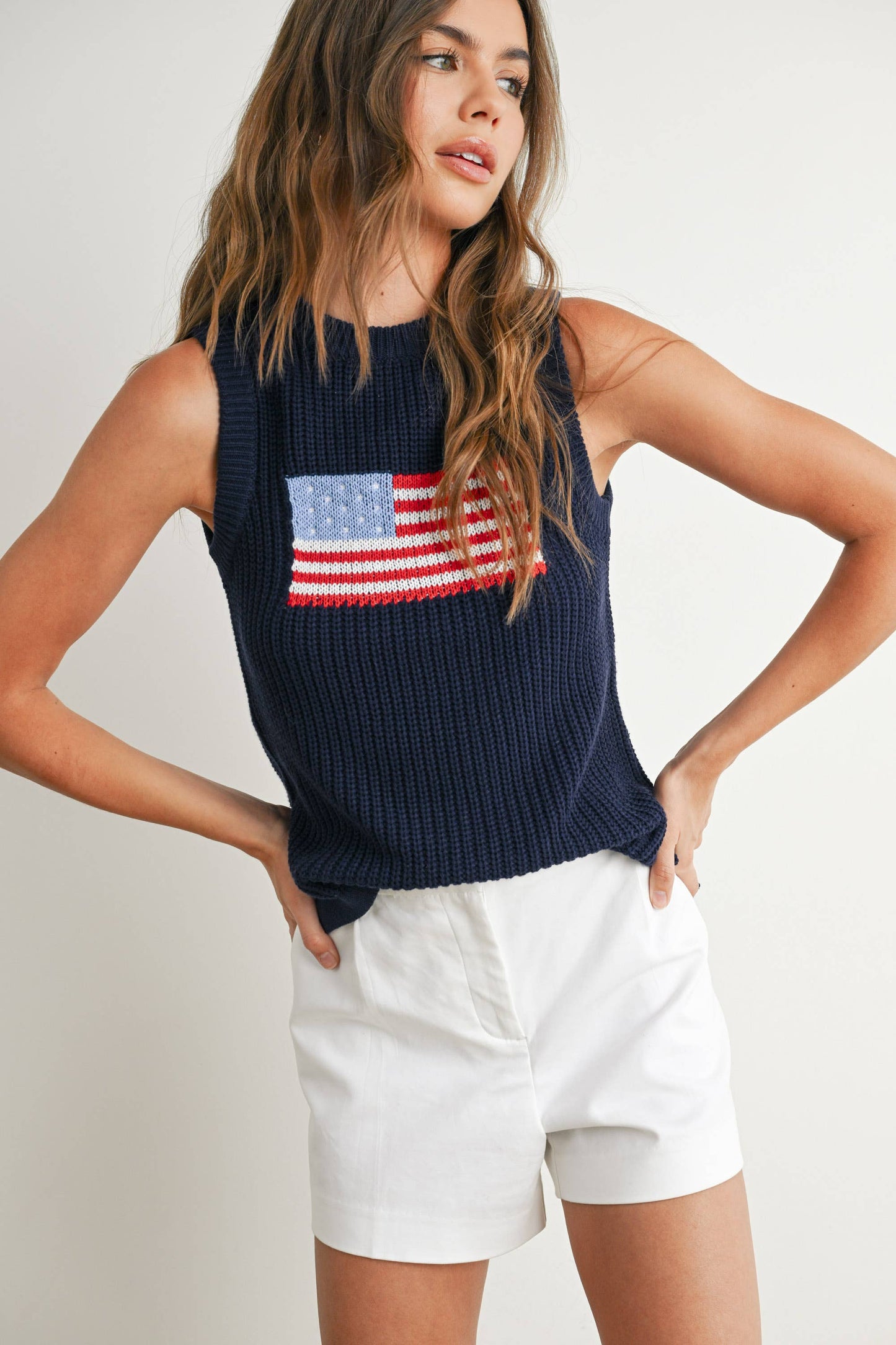 Flag Print Knitted Sleeveless Sweater - BMW7749