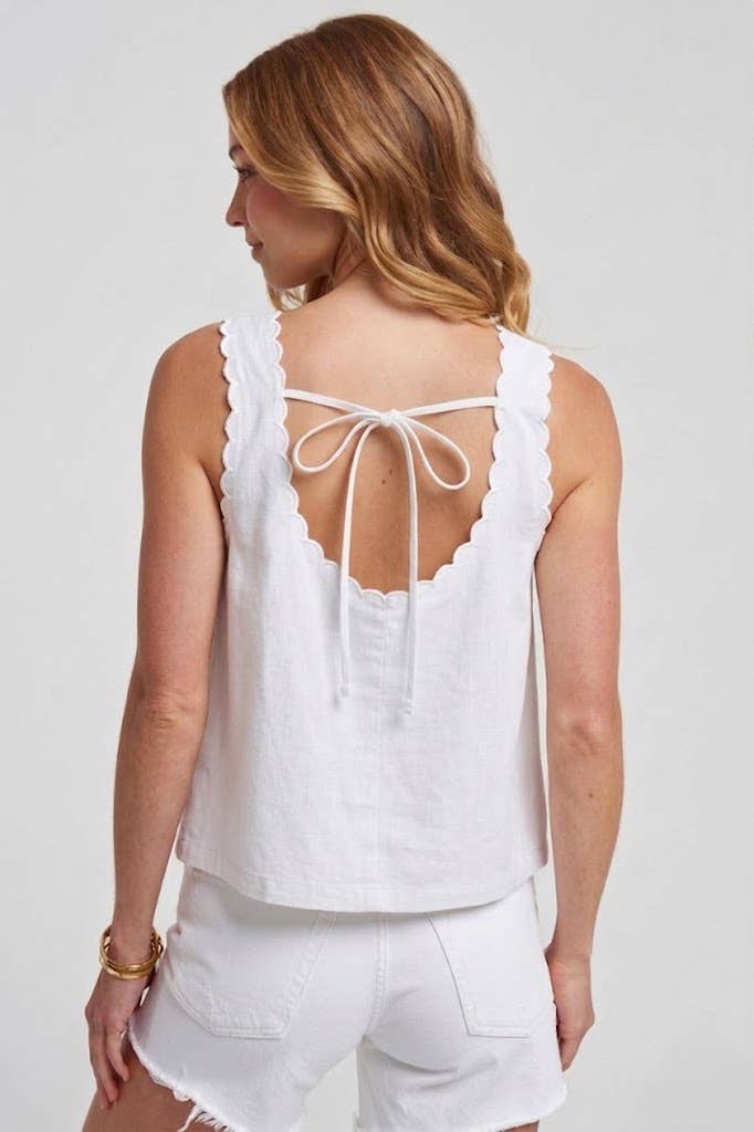 GAME DAY COLOR DENIM SLEEVELESS TOP WITH SCALLOPED EDGE