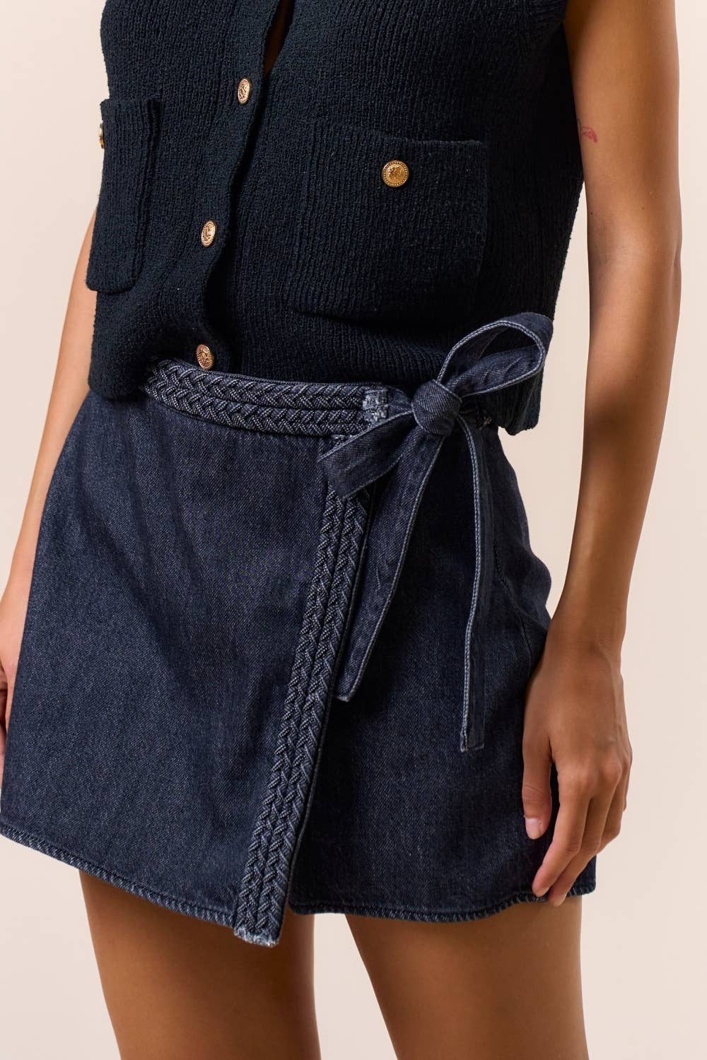 ILP4006-1 Wrap Braided Denim Skort