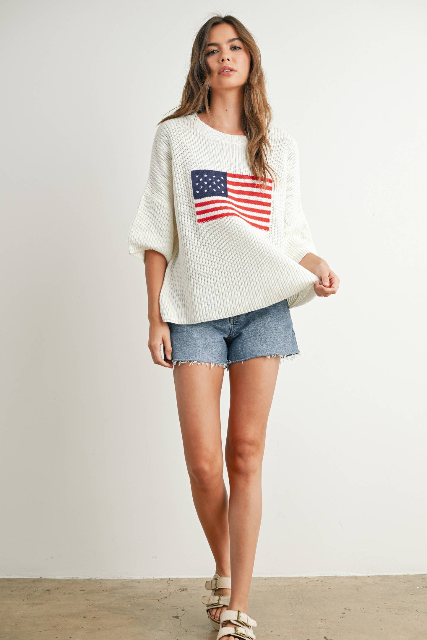 BMW7691 - FLAG PRINT KNIT SWEATER