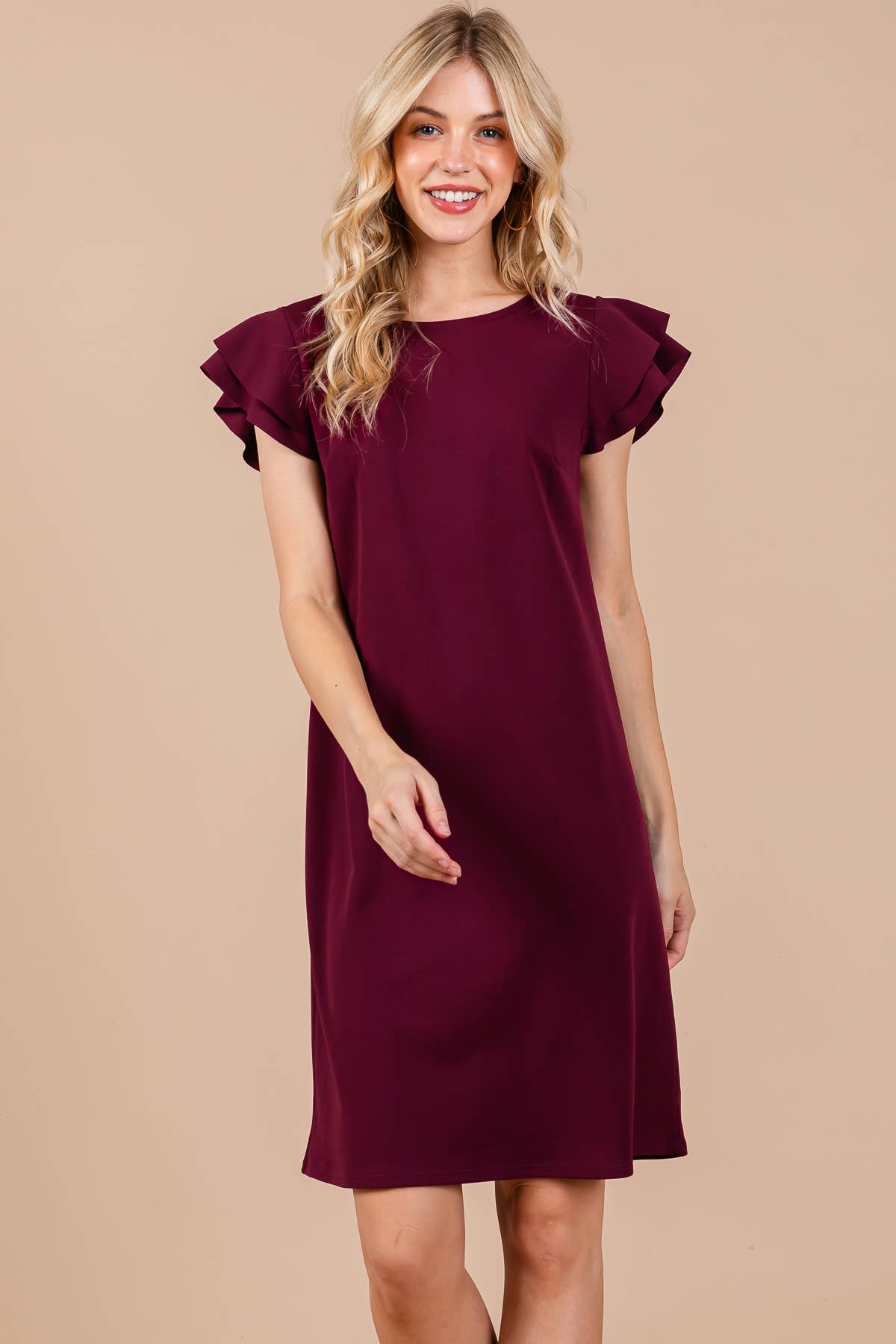 Ruffle Sleeves Solid Tunic Dress / DY3798