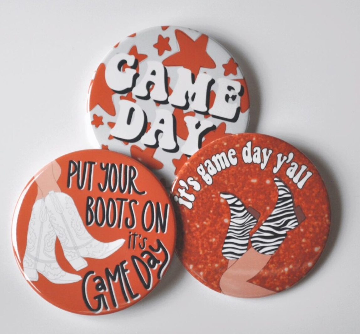 Burnt Orange Game Day Tailgate Buttons | Game Day Pins