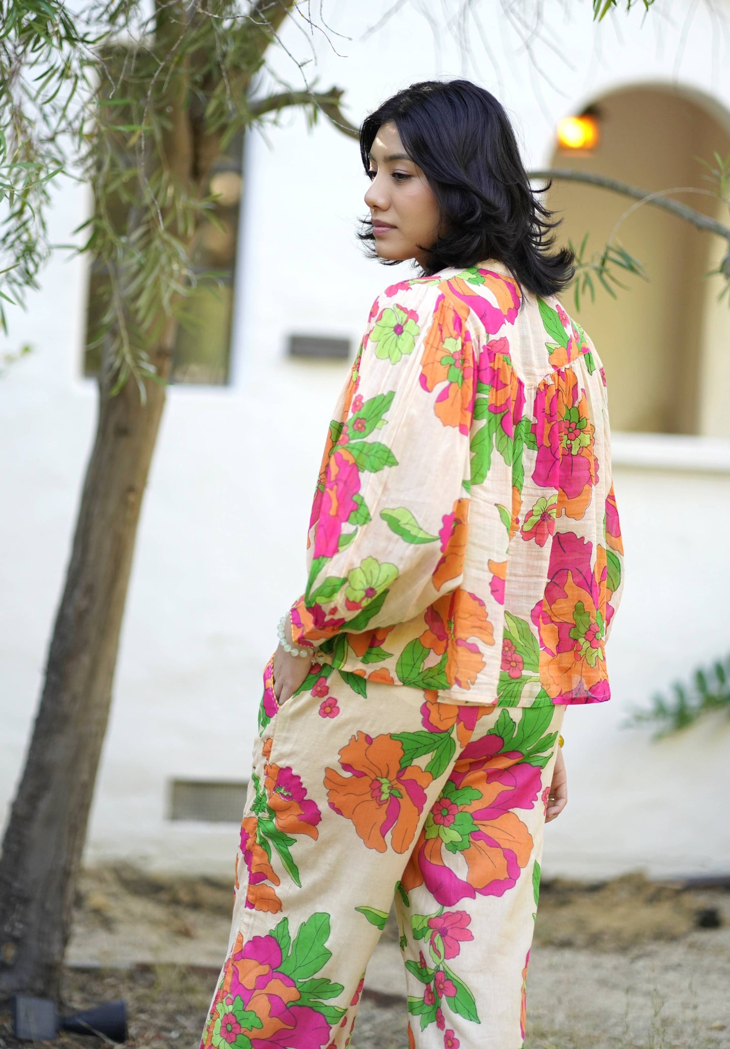 Anela Floral Print Top Beige Multi