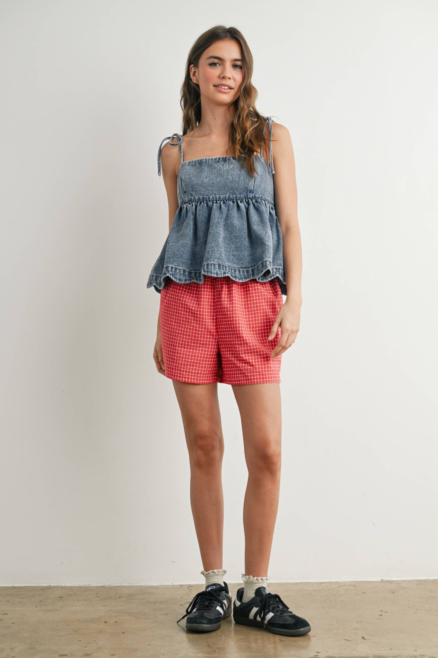 Denim Tie-Strap Peplum Top - BMT7722