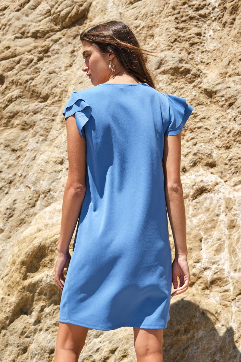Ruffle Sleeves Solid Tunic Dress / DY3798