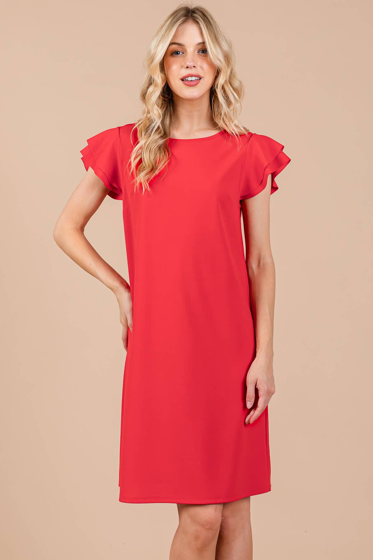 Ruffle Sleeves Solid Tunic Dress / DY3798