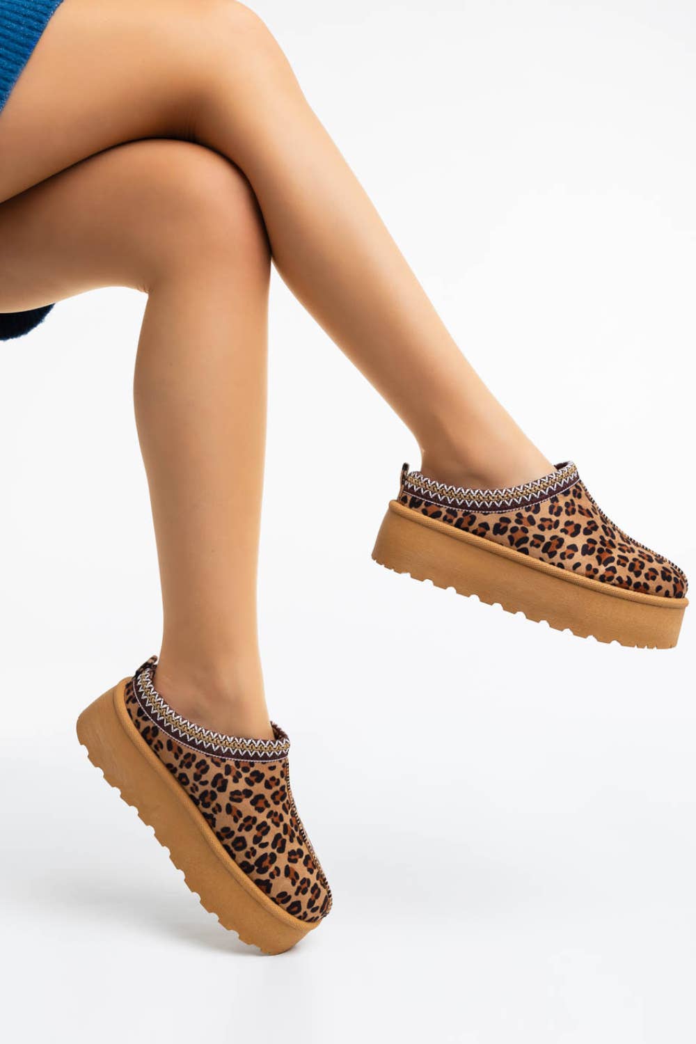 Women's Faux Fur Lined Slipper Platform Sliders Aztec Mules