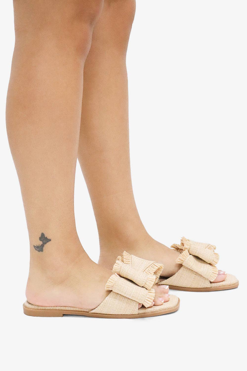 RESORT STAY - Raffia Bow Sandals, Beach Slide, Summer Flat