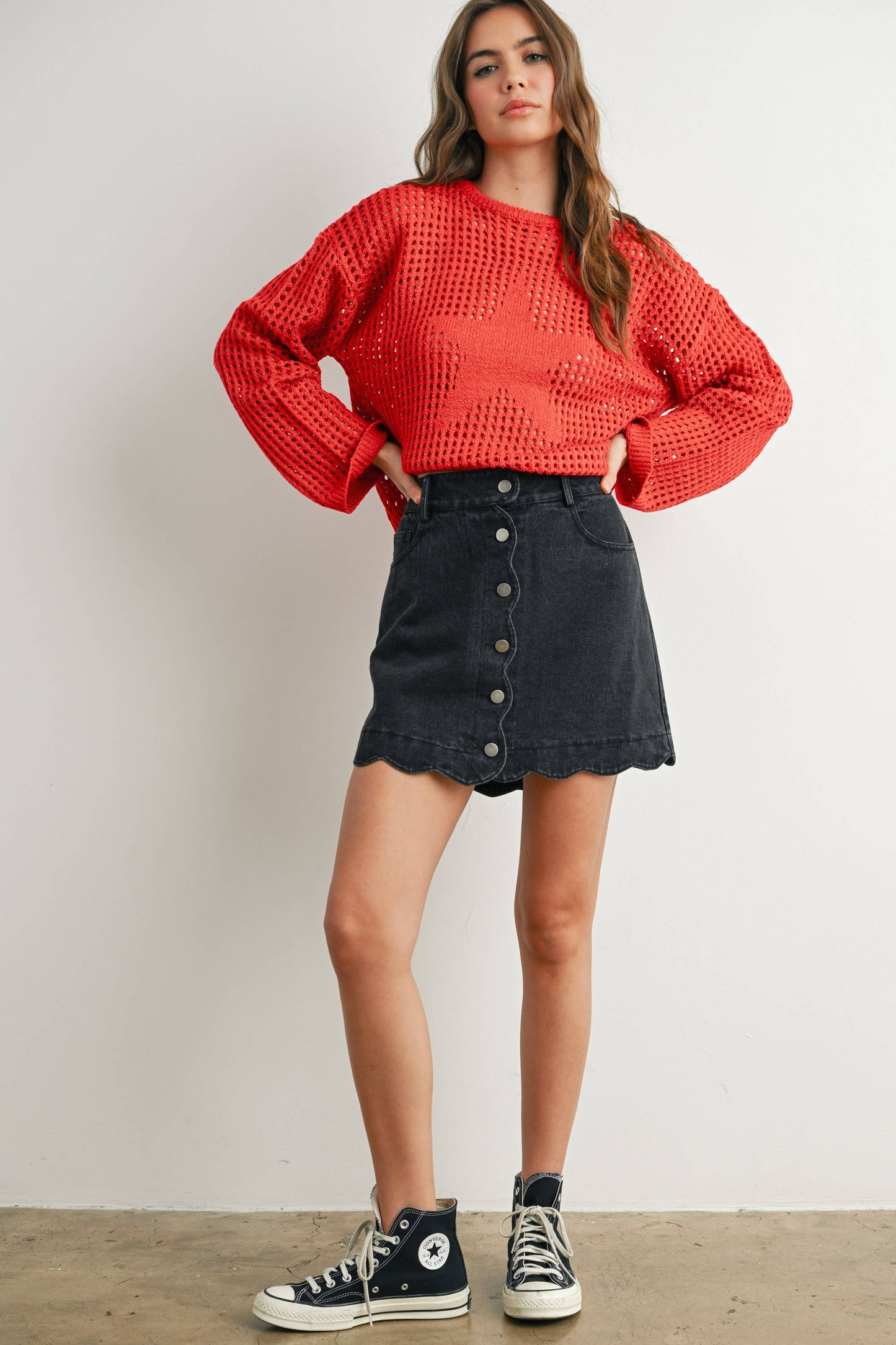 Buttoned Scallop Denim Skirt - BMS7702