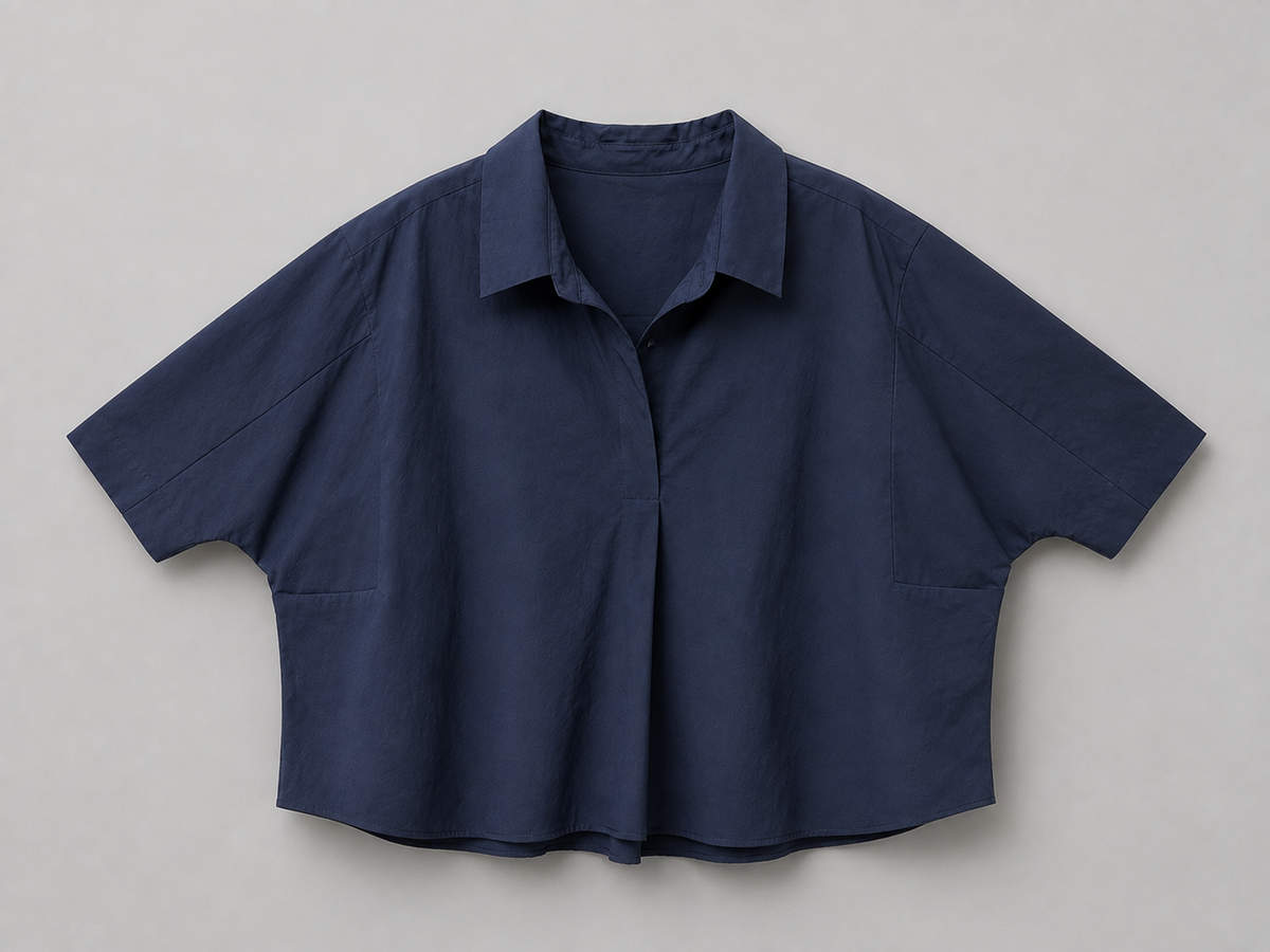 Kaia Modern Oversized Button Down Top Navy & Orange (#WT61176)