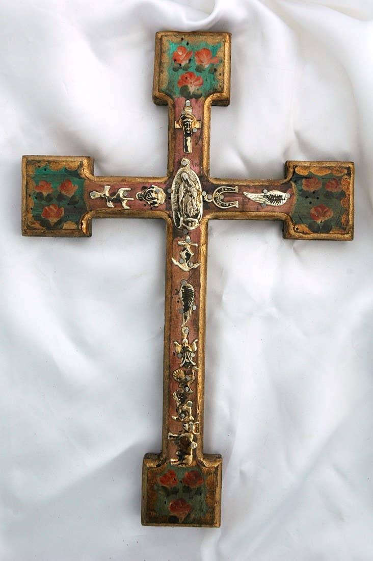 MXC6 - Wall Accent - Mexican Milagros Wooden Cross