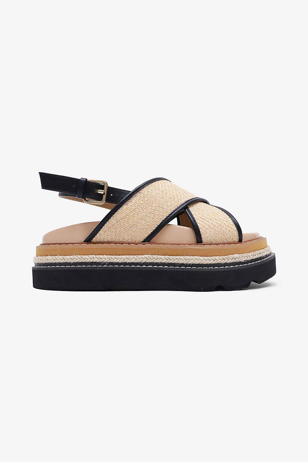 ODI - Tropical Platform Sandals, Woven Straps, Stylish Black
