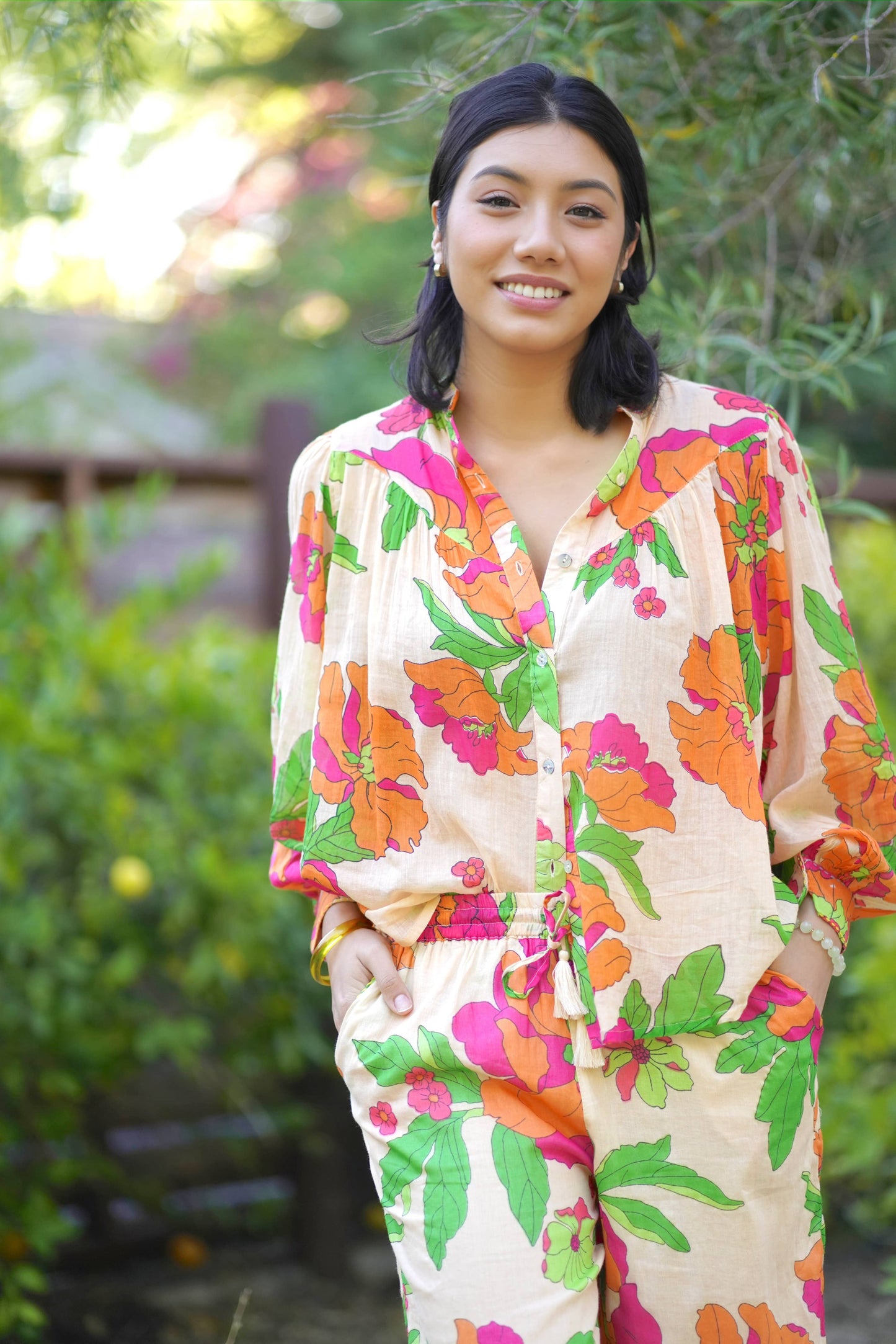 Anela Floral Print Top Beige Multi