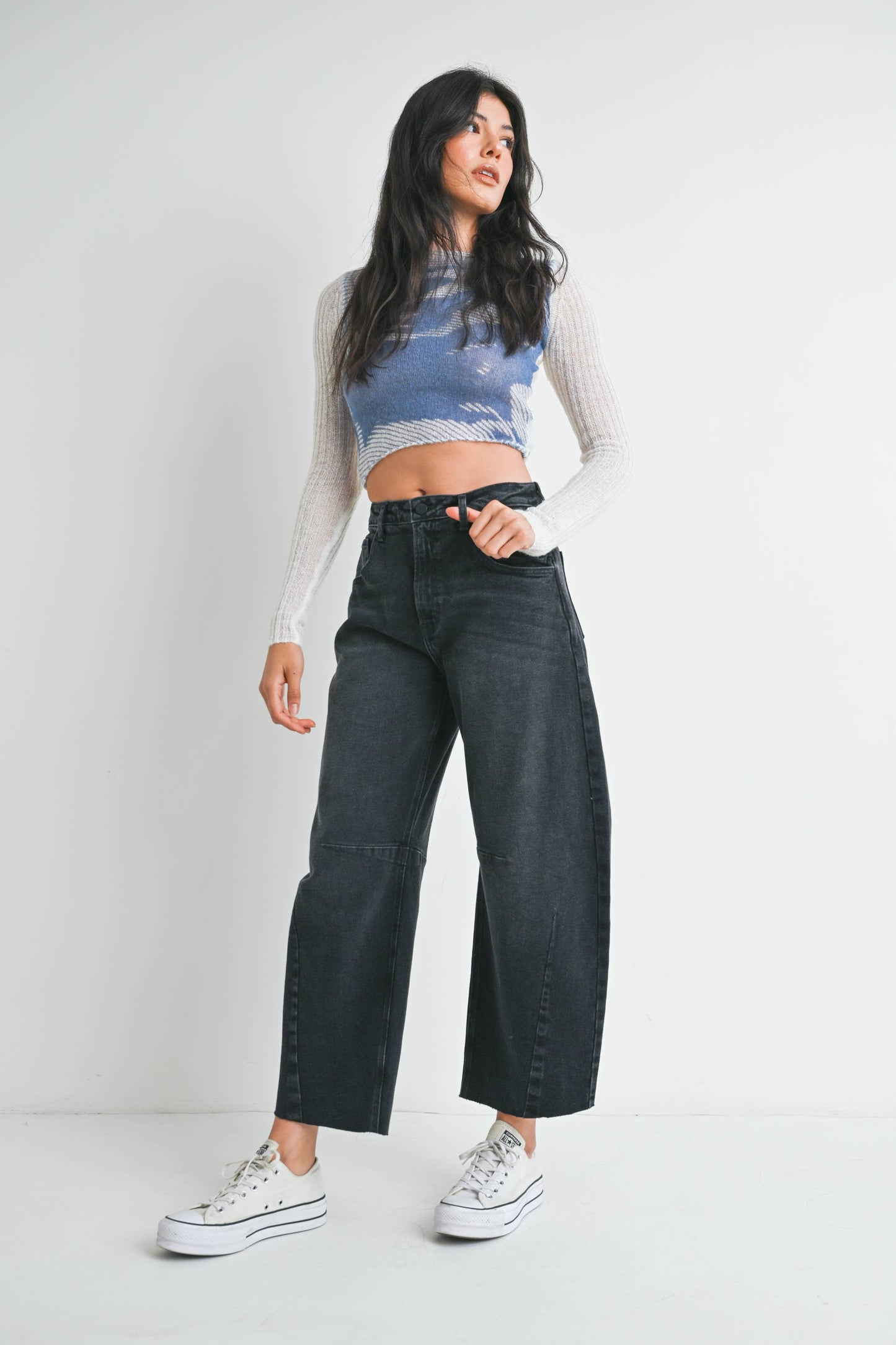 BP473J - WBLK - Barrel Jean w/ Seams