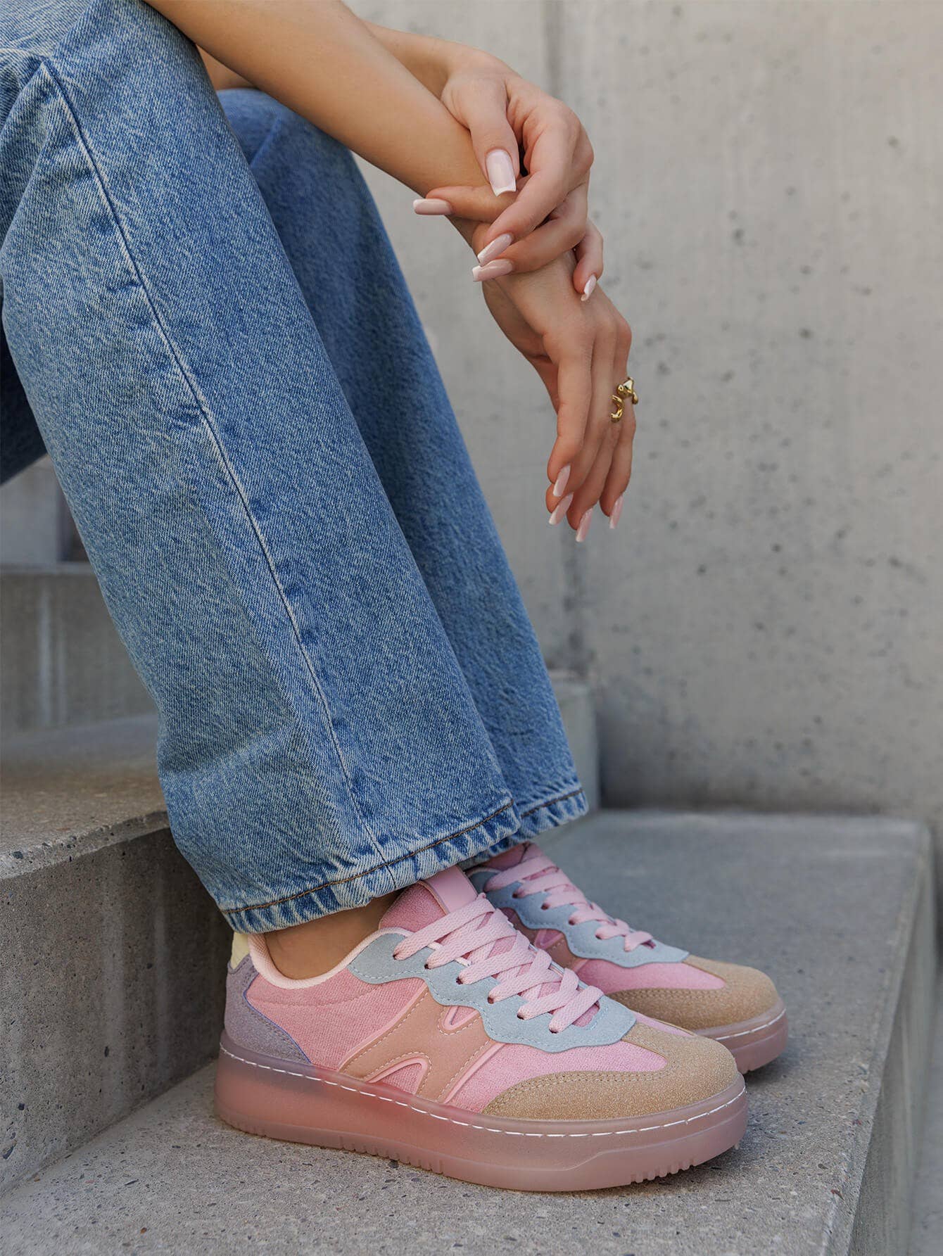 CLASSIC STREET COLOUR CONTRAST FAUX SUEDE LACE UP SNEAKERS