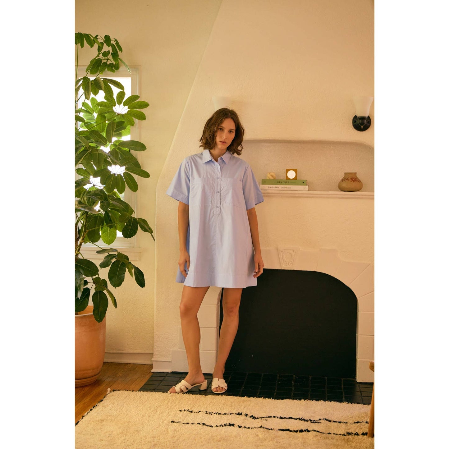 BREATHABLE A-LINE SHIRT DRESS WITH OVERSIZED SLVS