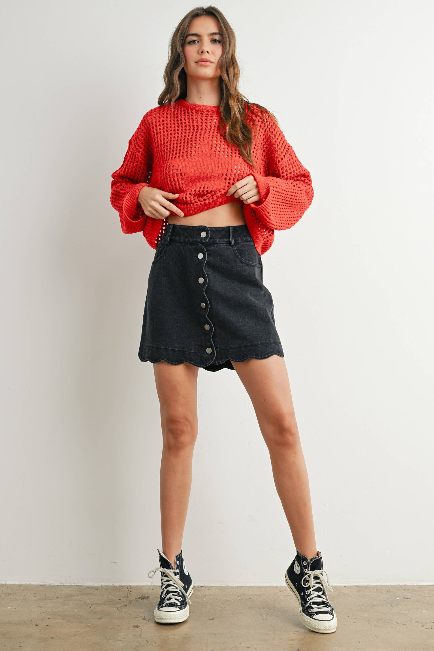 Buttoned Scallop Denim Skirt - BMS7702