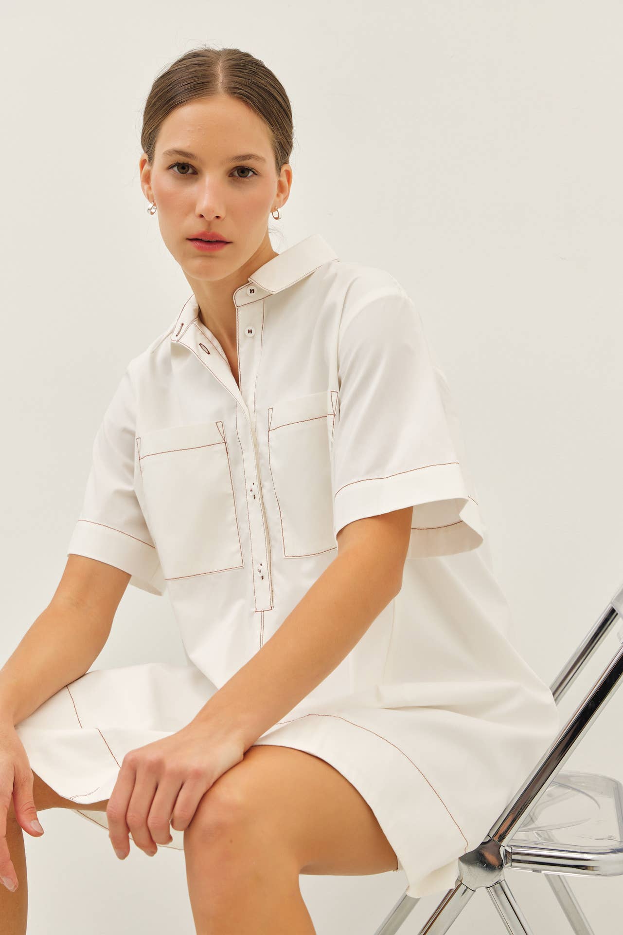 BREATHABLE A-LINE SHIRT DRESS WITH OVERSIZED SLVS
