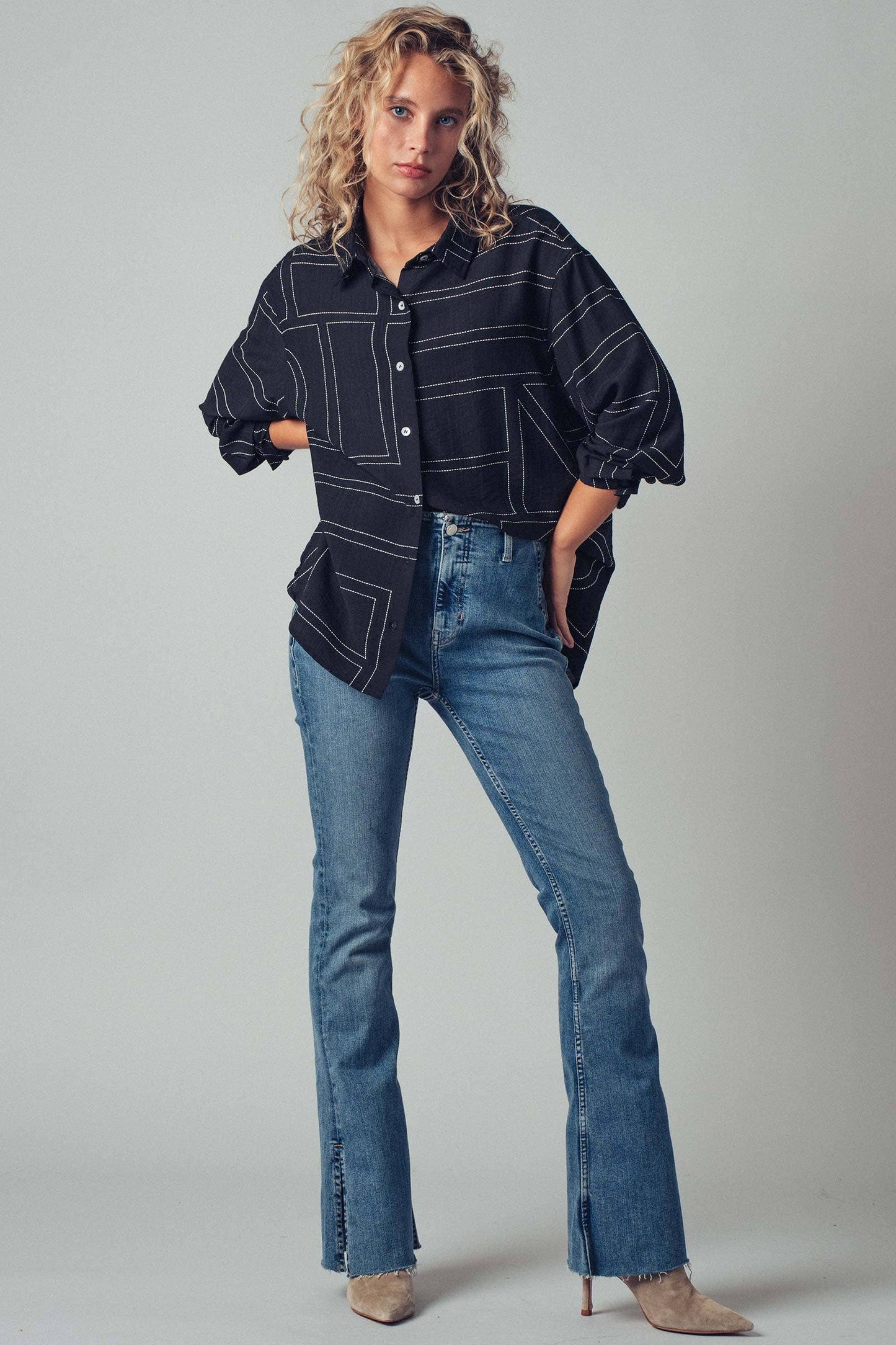 Modern Stitched Geometric Button-Up Shirt