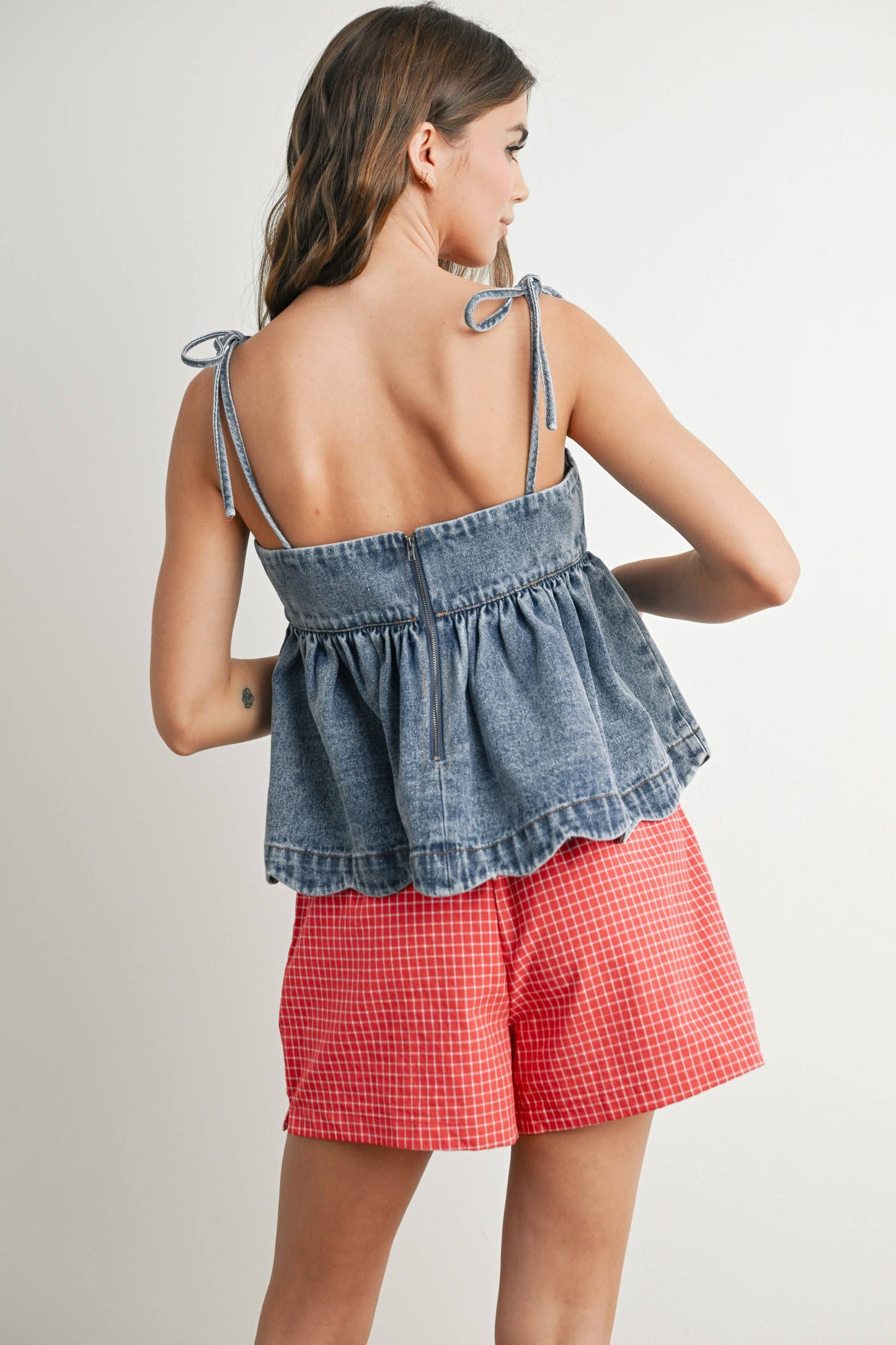 Denim Tie-Strap Peplum Top - BMT7722