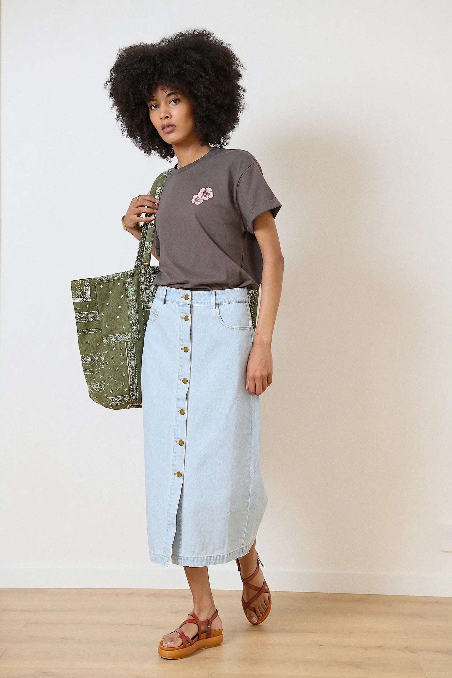 Denim midi skirt with slit - VAQUITA