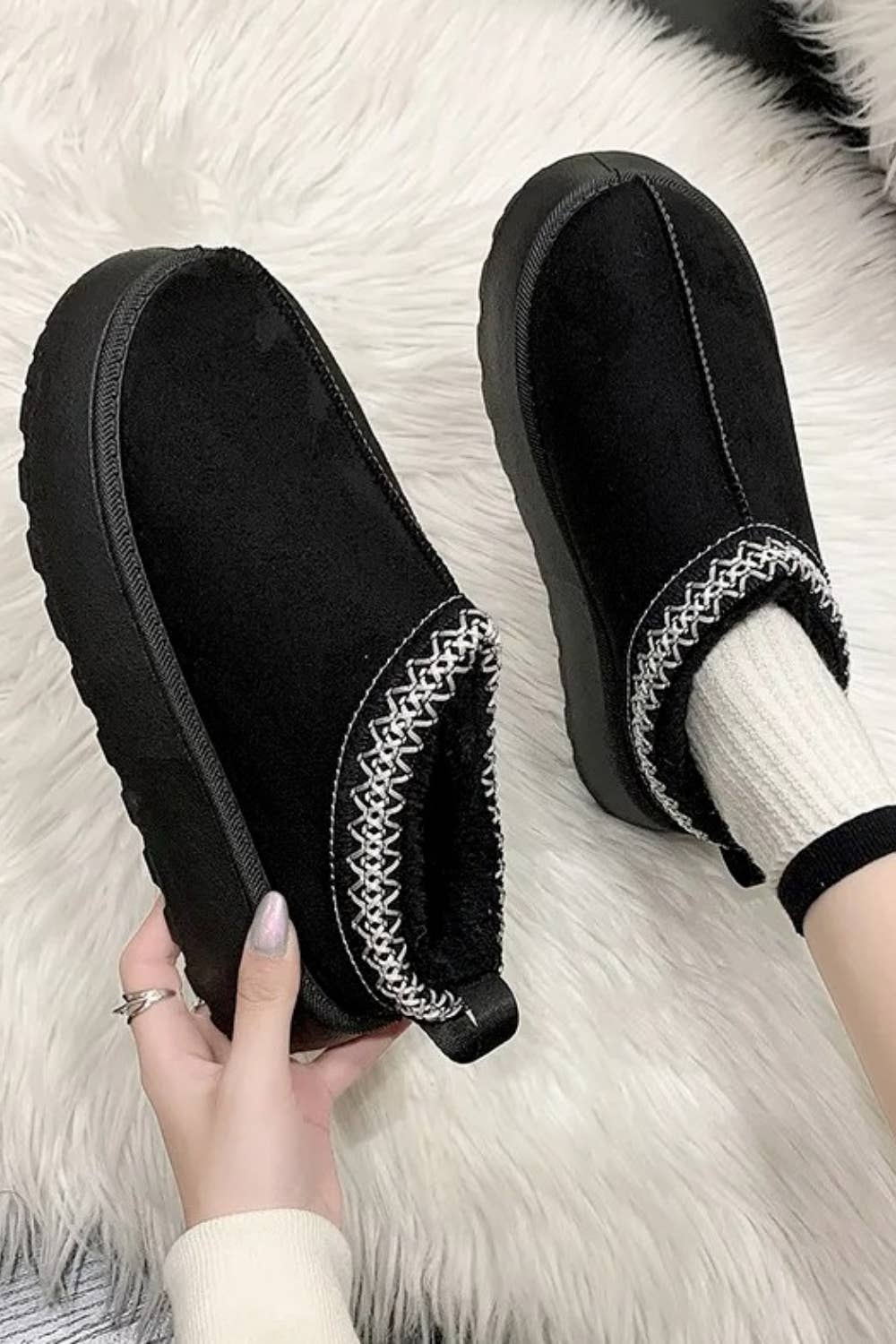 Women's Faux Fur Lined Slipper Platform Sliders Aztec Mules