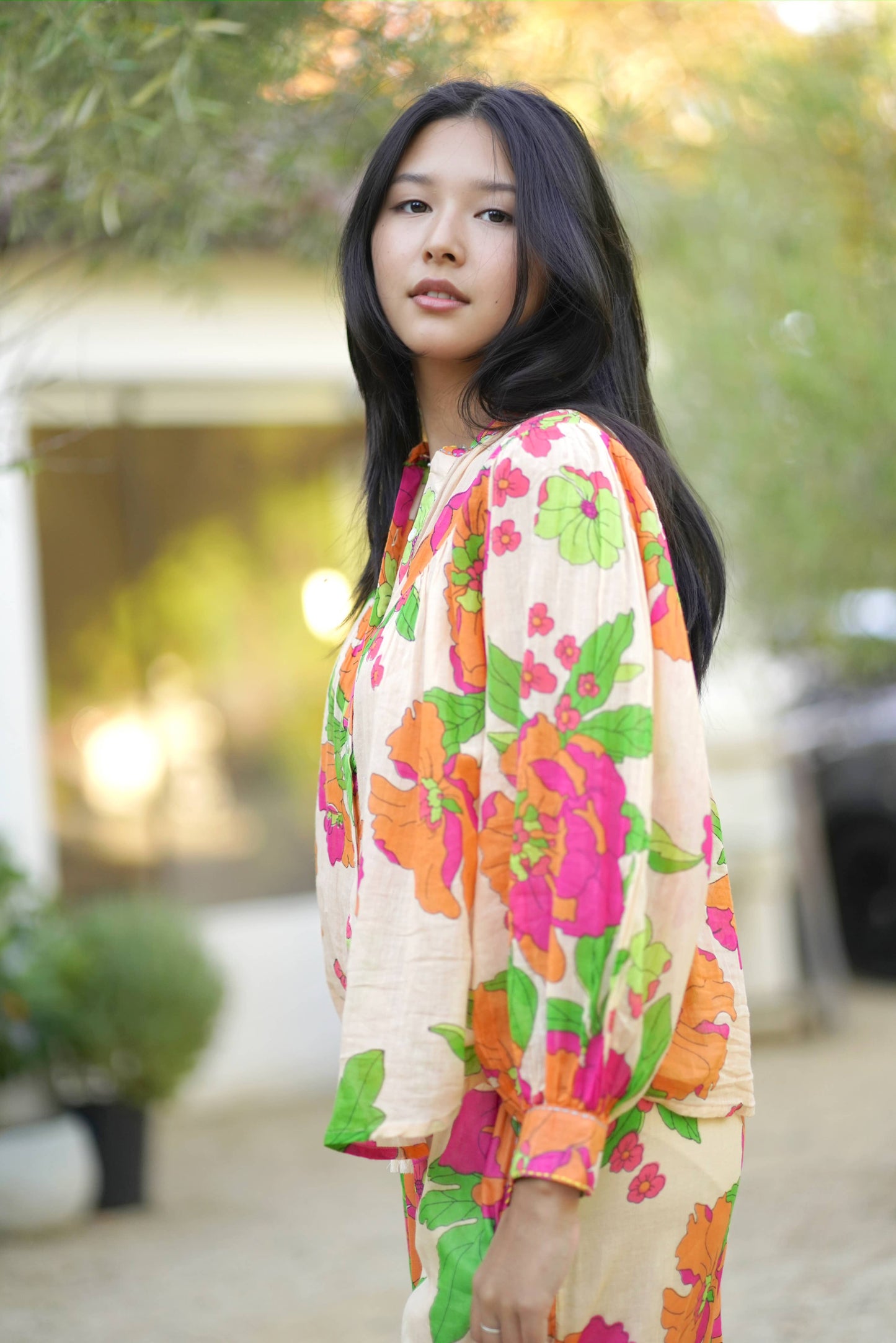 Anela Floral Print Top Beige Multi