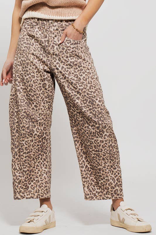 0705-4554 | Leopard Print Wide Leg Camo Pants