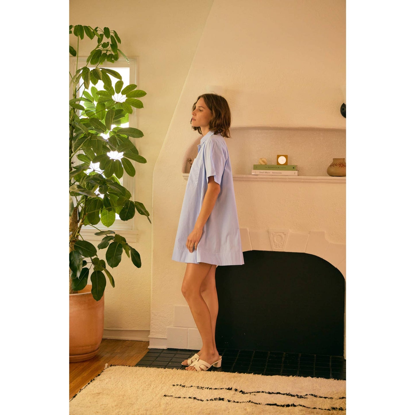 BREATHABLE A-LINE SHIRT DRESS WITH OVERSIZED SLVS